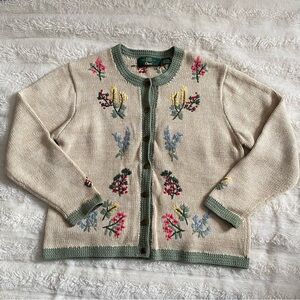 Vintage Floral Embroidered Knit Cardigan Sweater